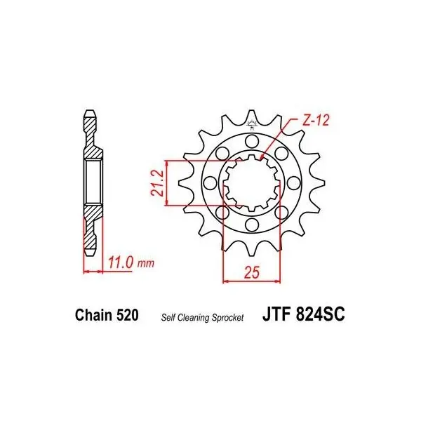 Pignon JT SPROCKETS acier anti-boue 824 - 520