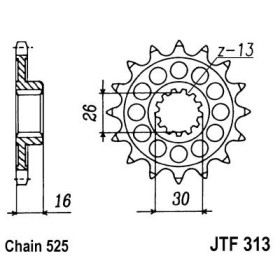 Pignon acier 16 dents JT Sprockets chaîne 525 Honda VFR750RJ (RC30)