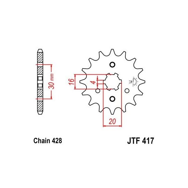Pignon acier 15 dents JT Sprockets chaîne 428 Kawasaki KDX125