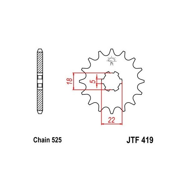 Pignon acier 14 dents JT Sprockets chaîne 525 Suzuki TS250/GT520 