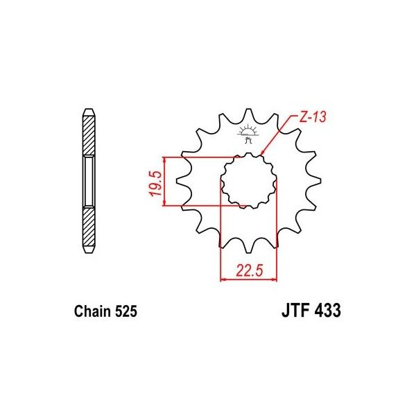 Pignon acier 14 dents JT Sprockets chaîne 525 Suzuki GSF400 BANDIT