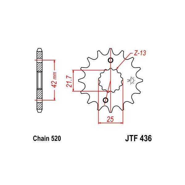 Pignon acier 14 dents JT Sprockets chaîne 520 