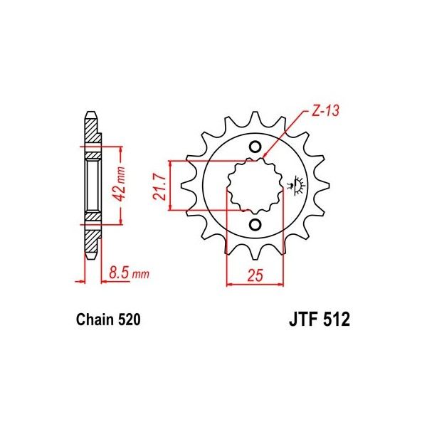 Pignon acier 17 dents JT Sprockets chaîne 520 Kawasaki ER-5