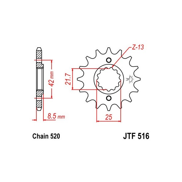 Pignon acier 14 dents JT Sprockets chaîne 520 Kawasaki EL250 ELIMINATOR
