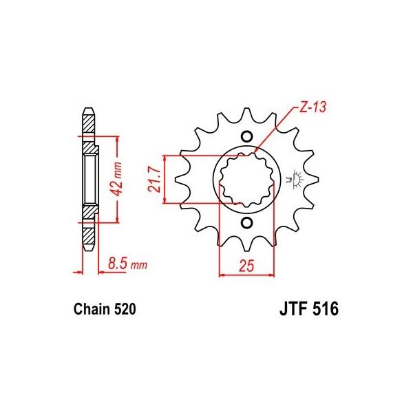Pignon acier 15 dents JT Sprockets chaîne 520 Kawasaki KLR250