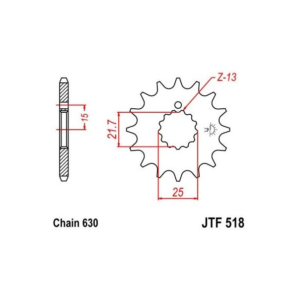 Pignon acier 13 dents JT Sprockets chaîne 630 Kawasaki Z650F2/4