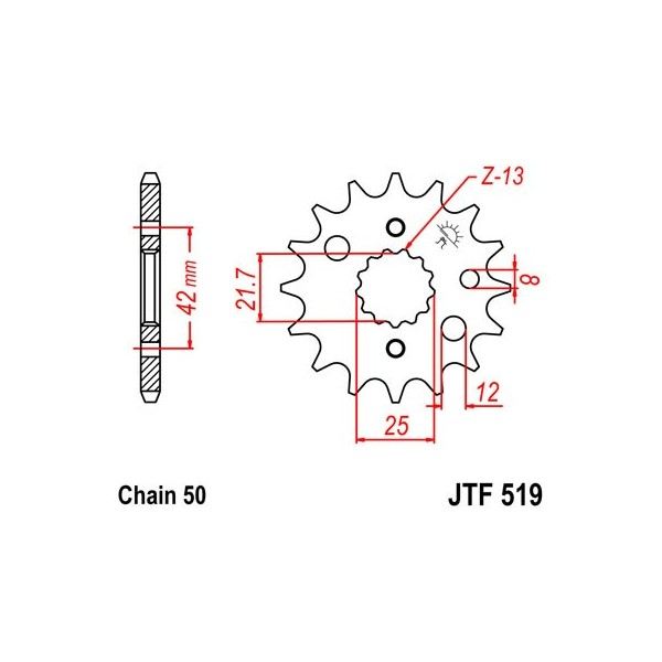 Pignon acier 17 dents JT Sprockets chaîne 525 Suzuki SV1000 