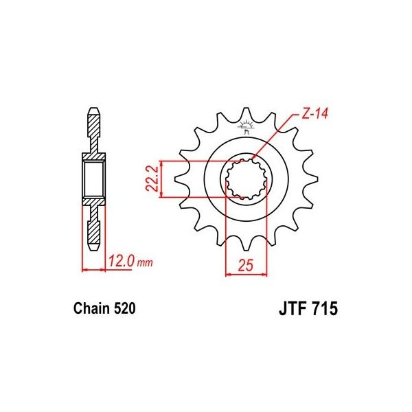 Pignon acier 12 dents JT Sprockets chaîne 520 GASGAS 2T