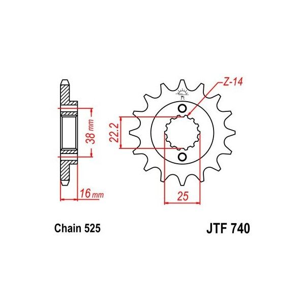 Pignon acier 14 dents JT Sprockets chaîne 525 Ducati 749