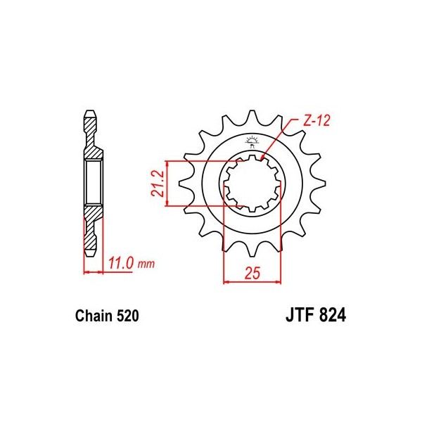 Pignon acier 12 dents JT Sprockets chaîne 520 Husqvarna 