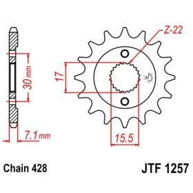 Pignon acier 15 dents JT Sprockets chaîne 428 Honda CR80R