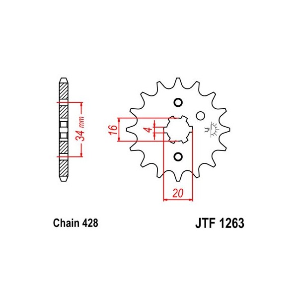 Pignon acier 16 dents JT Sprockets chaîne 428 Suzuki DR125SM 