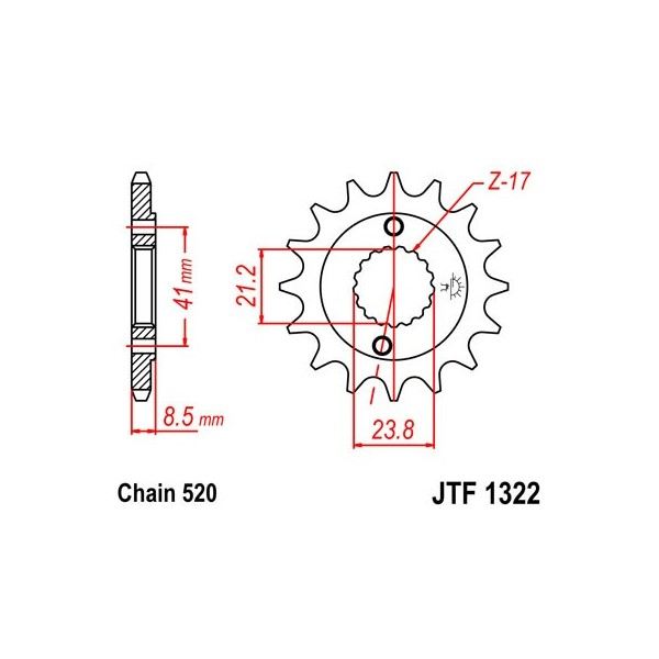 Pignon acier 14 dents JT Sprockets chaîne 520 HONDA TRX400EX 2X4