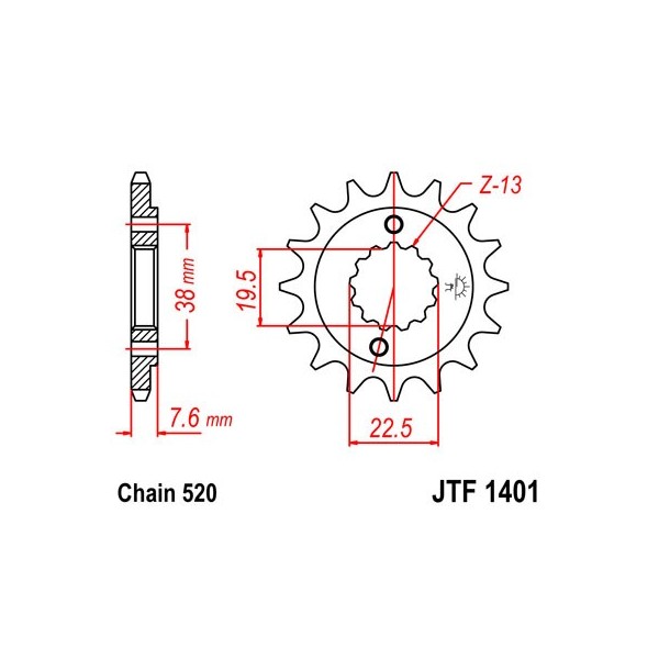 Pignon acier 13 dents JT Sprockets chaîne 520 Suzuki LT-R450