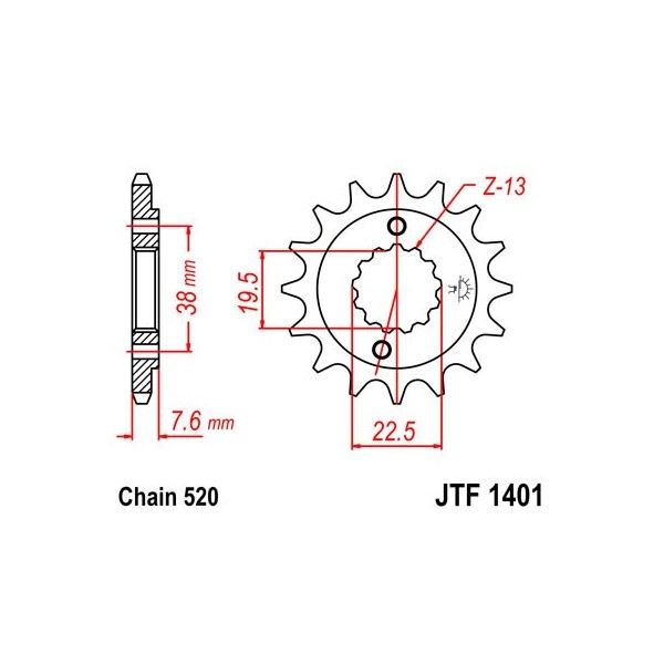Pignon acier 15 dents JT Sprockets chaîne 520 Suzuki LT-R450