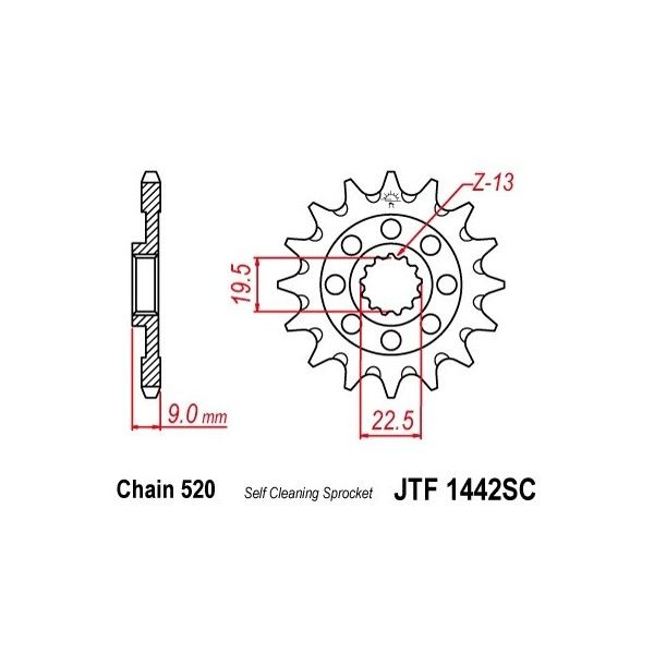 Pignon anti-boue acier 13 dents JT Sprockets chaîne 520 Suzuki RM-Z250