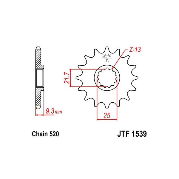 Pignon acier 15 dents JT Sprockets chaîne 520 Kawasaki NINJA 250 R