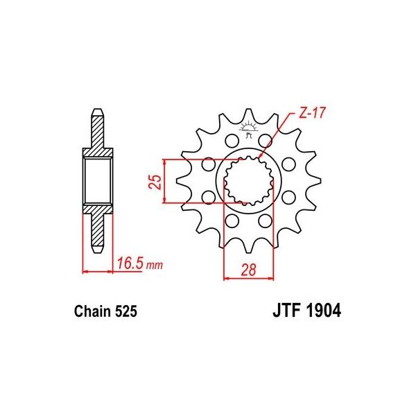 Pignon acier 17 dents JT Sprockets chaîne 525 KTM 950 Supermoto 