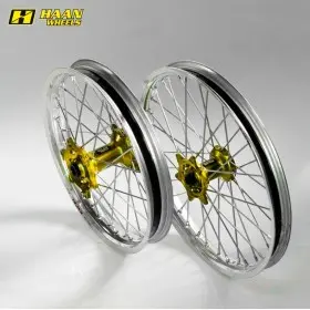 Roue arrière complète HAAN WHEELS 16x1,85x32T jante argent/moyeu or/rayons noir/têtes de rayons argent