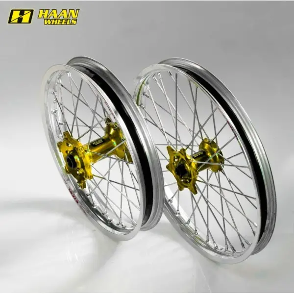 Roue arrière complète HAAN WHEELS 16x1,85x32T jante argent/moyeu or/rayons noir/têtes de rayons argent