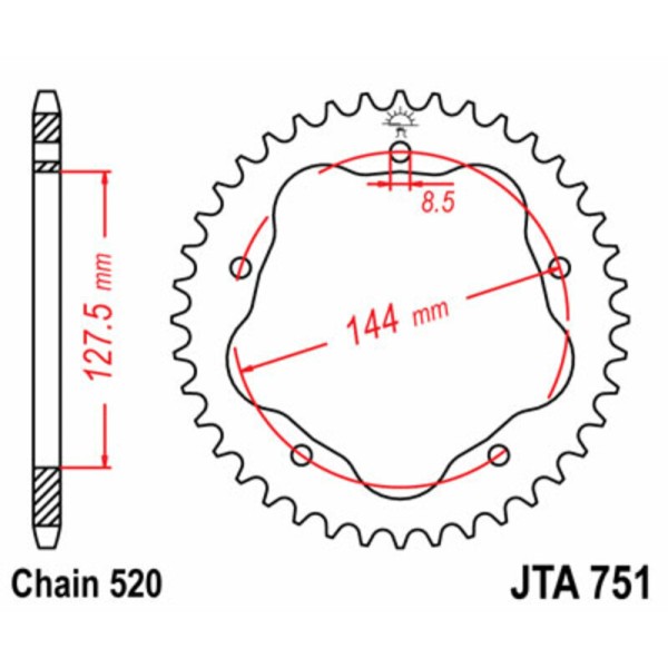 Couronne JT SPROCKETS acier standard 751 - 520 - Nécessite un porte couronne JT SPROCKETS