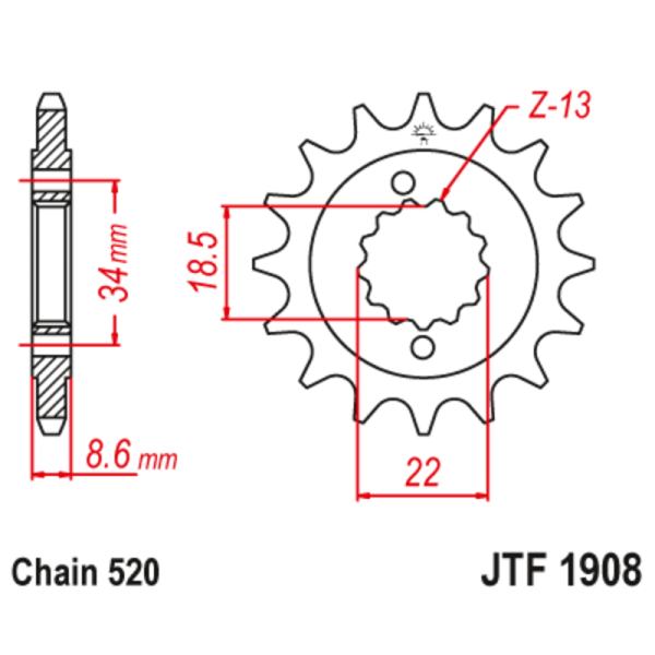 Pignon JT SPROCKETS Acier Anti-bruit 190 - 520