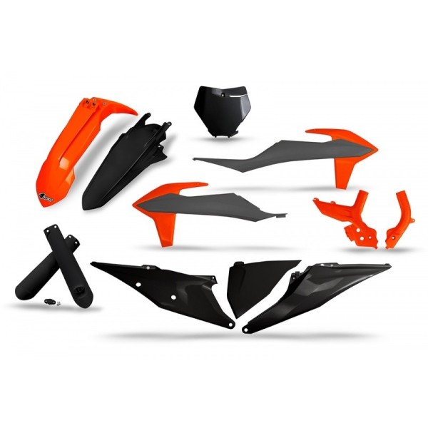 Kit plastiques UFO noir/gris/orange fluo - KTM