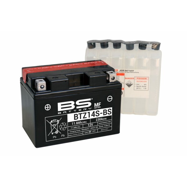 Batterie BS BATTERY sans entretien avec pack acide - BTZ14S-BS