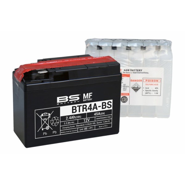 Batterie BS BATTERY sans entretien avec pack acide - BTR4A-BS