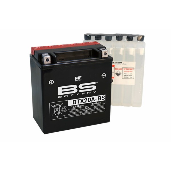 Batterie BS BATTERY sans entretien avec pack acide - BTX20A-BS