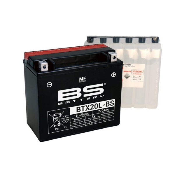 Batterie BS BATTERY sans entretien avec pack acide - BTX20L-BS