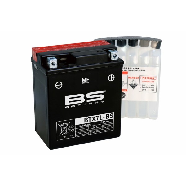 Batterie BS BATTERY sans entretien avec pack acide - BTX7L-BS