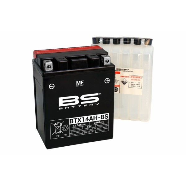 Batterie BS BATTERY sans entretien avec pack acide - BTX14AH-BS