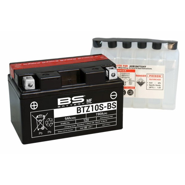 Batterie BS BATTERY sans entretien avec pack acide - BTZ10S-BS