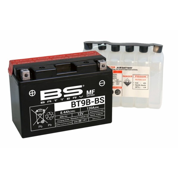Batterie BS BATTERY sans entretien avec pack acide - BT9B-BS