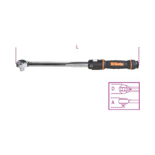 Clé dynamométrique à déclanchement BETA 5-25Nm 1/4\'\' avec cliquet réversible pour serrage à droite/précision ± 3%/2 pièces