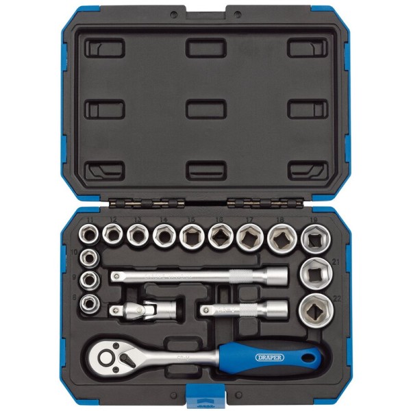 Coffret douilles & cliquet 3/8\" DRAPER métrique & pouce 18 pièces