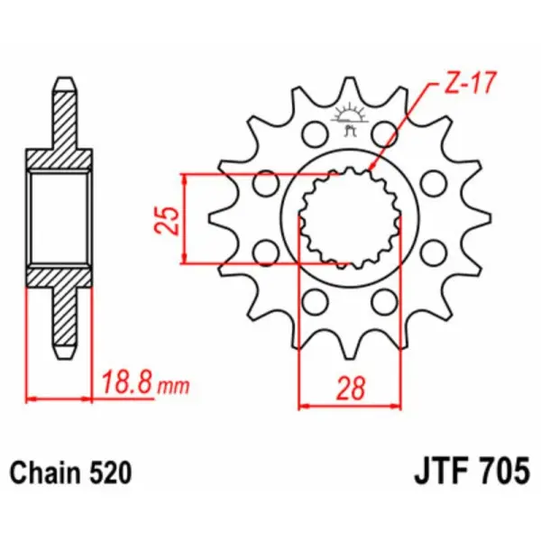Pignon JT SPROCKETS acier standard 705 - 520