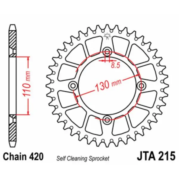 Couronne JT SPROCKETS aluminium Ultra-Light anti-boue 215 - 420