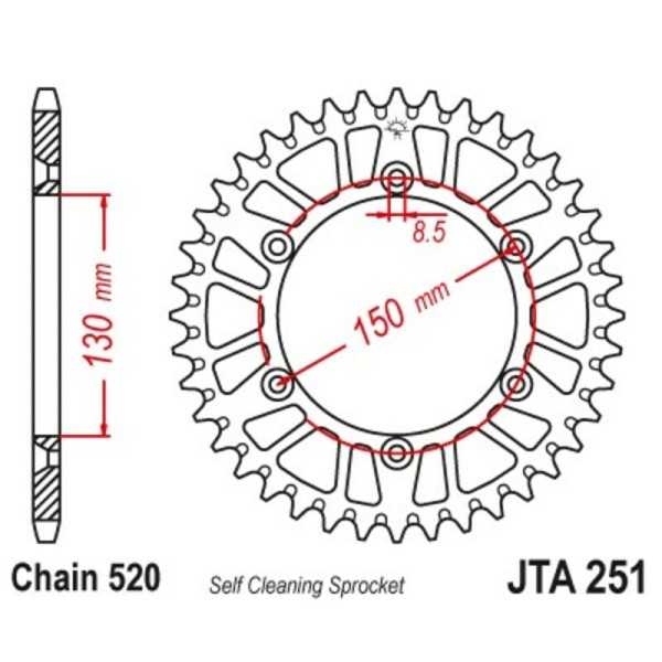 Couronne JT SPROCKETS aluminium ultra-light anti-boue 251 - 520