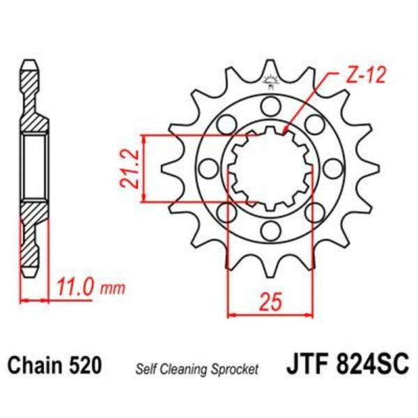 Pignon JT SPROCKETS acier anti-boue 824 - 520