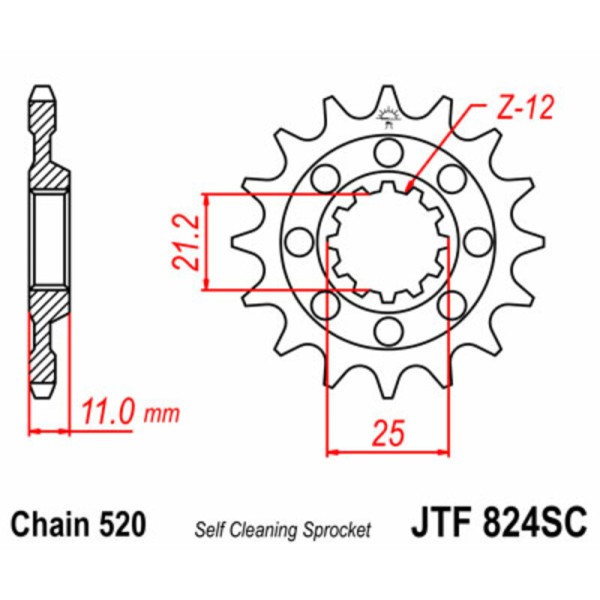 Pignon JT SPROCKETS acier anti-boue 824 - 520
