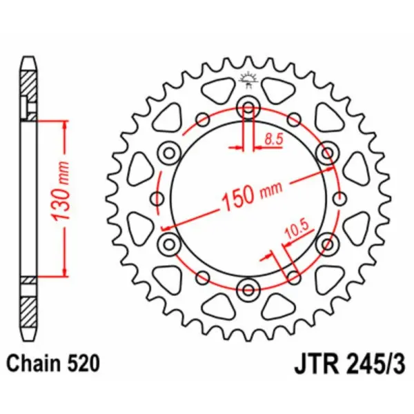 Couronne JT SPROCKETS acier standard 245/3 - 520
