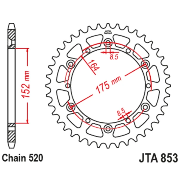 Couronne JT SPROCKETS aluminium ultra-light anti-boue 853 - 520
