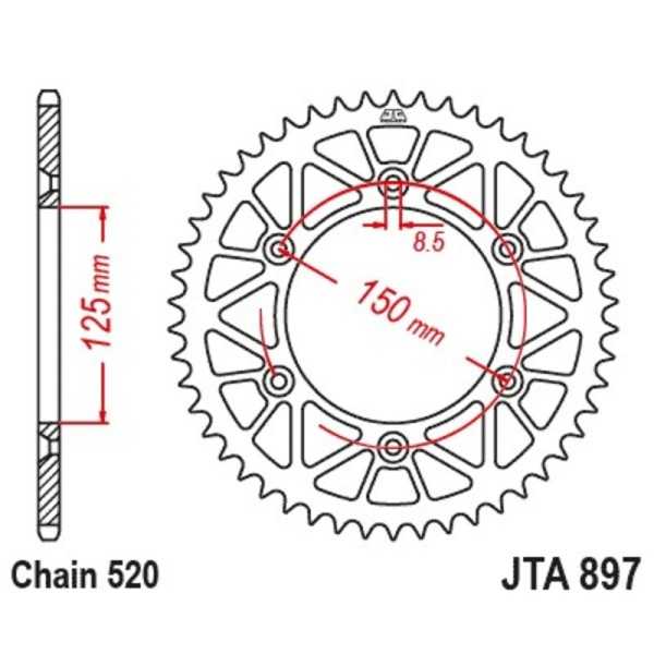 Couronne JT SPROCKETS aluminium ultra-light anti-boue 897 - 520