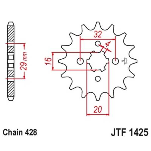 Pignon JT SPROCKETS 14 dents acier standard pas 428 type 1425