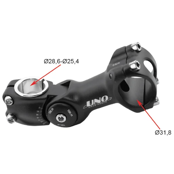 Potence de guidon de vélo UNO Réglable de 0º à 60º L&nbsp;: 110&nbsp;mm Ø31,8 Argent