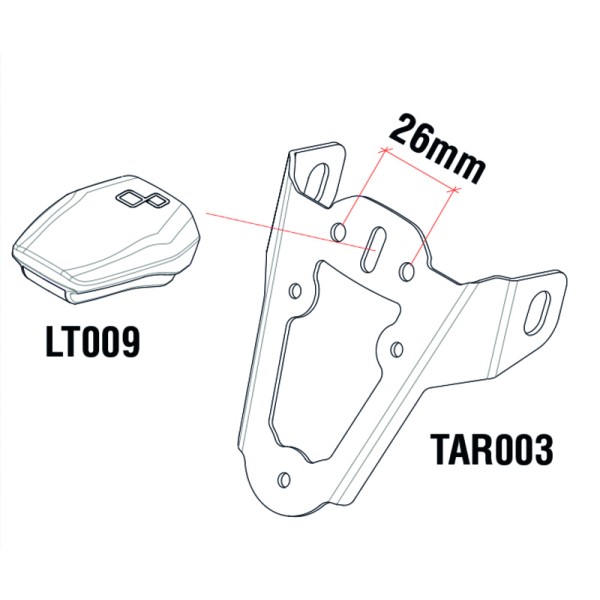 Eclairage de plaque LED LIGHTECH Python couvercle rouge entraxe 26mm