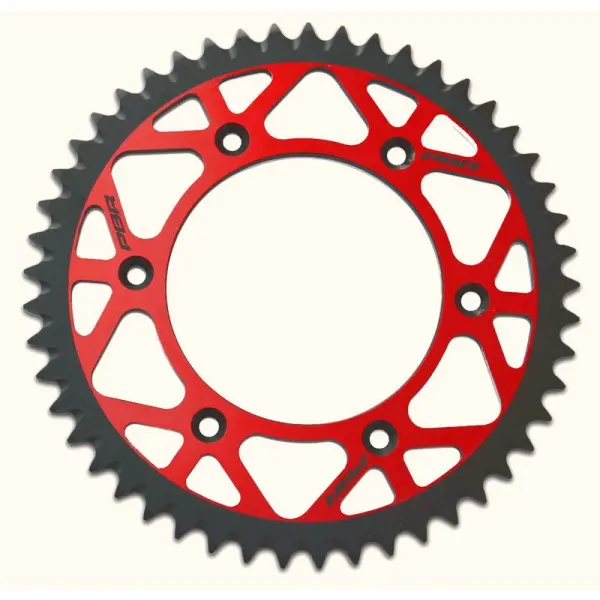Couronne PBR Twin Color rouge/noir 51 dents alu ultra-light anti-boue anodisé dur pas 520 type 899