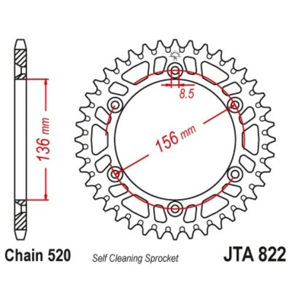 Couronne JT SPROCKETS aluminium ultra-light anti-boue 822 - 520